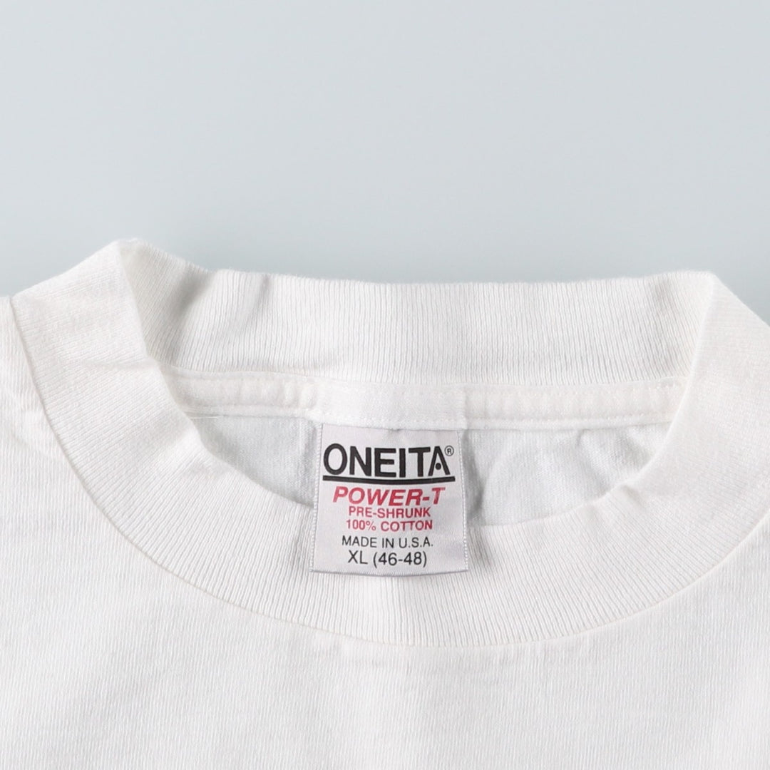 90'S ONEITA POWER-T Fish Print Advertising T-Shirt, Made in USA, Men's XL Equivalent, Vintage cotton white type Vintage Second Hand