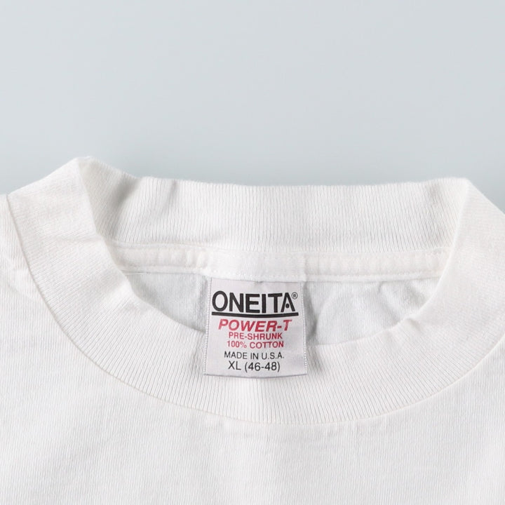 90'S ONEITA POWER-T Fish Print Advertising T-Shirt, Made in USA, Men's XL Equivalent, Vintage cotton white type Vintage Second Hand