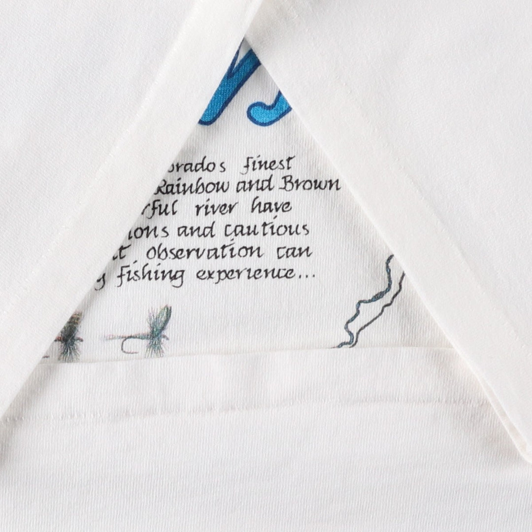 90'S ONEITA POWER-T Fish Print Advertising T-Shirt, Made in USA, Men's XL Equivalent, Vintage cotton white type Vintage Second Hand