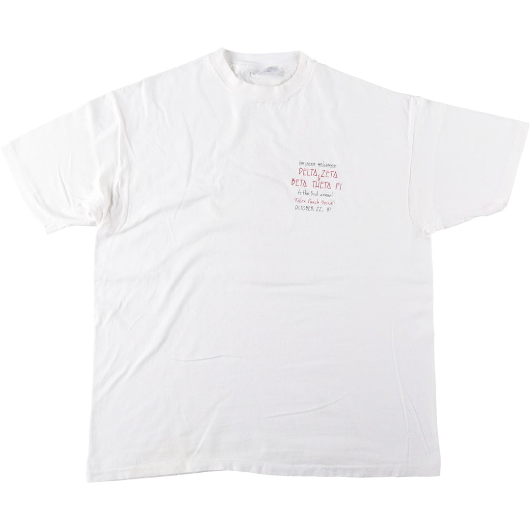 Vintage 80'S Hanes BEEFY-T Blue Tag Printed T-Shirt Made in USA Men's XL cotton white type Vintage Second Hand