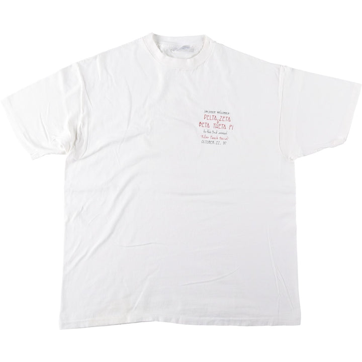 Vintage 80'S Hanes BEEFY-T Blue Tag Printed T-Shirt Made in USA Men's XL cotton white type Vintage Second Hand