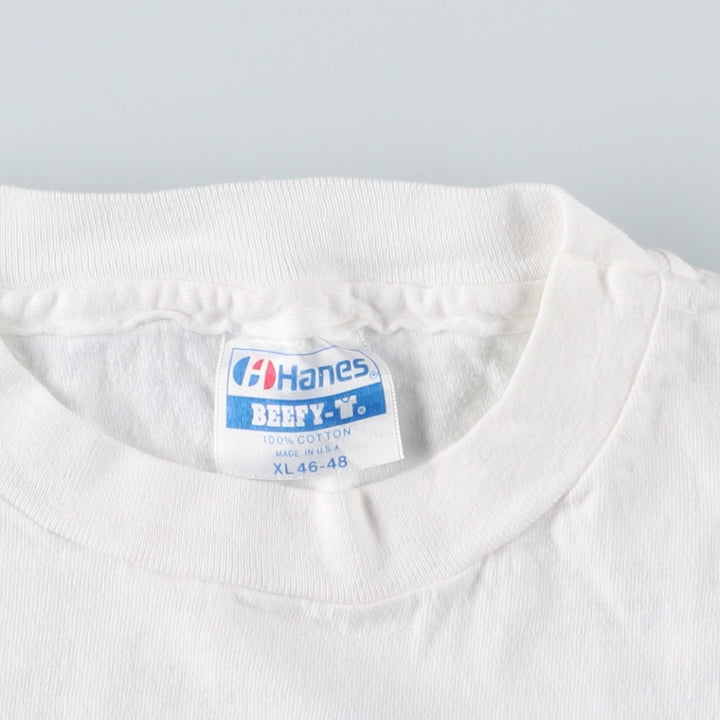 Vintage 80'S Hanes BEEFY-T Blue Tag Printed T-Shirt Made in USA Men's XL cotton white type Vintage Second Hand