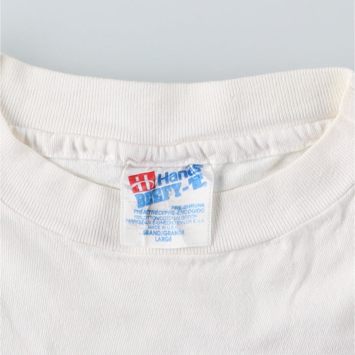 90'S Hanes BEEFY-T Printed T-shirt, Made in USA, Men's L size, Vintage cotton white type Vintage Second Hand