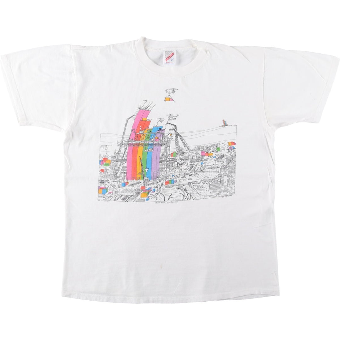 90'S Jerzees Printed T-shirt Made in USA Men's L Size Vintage cotton white type Vintage Second Hand