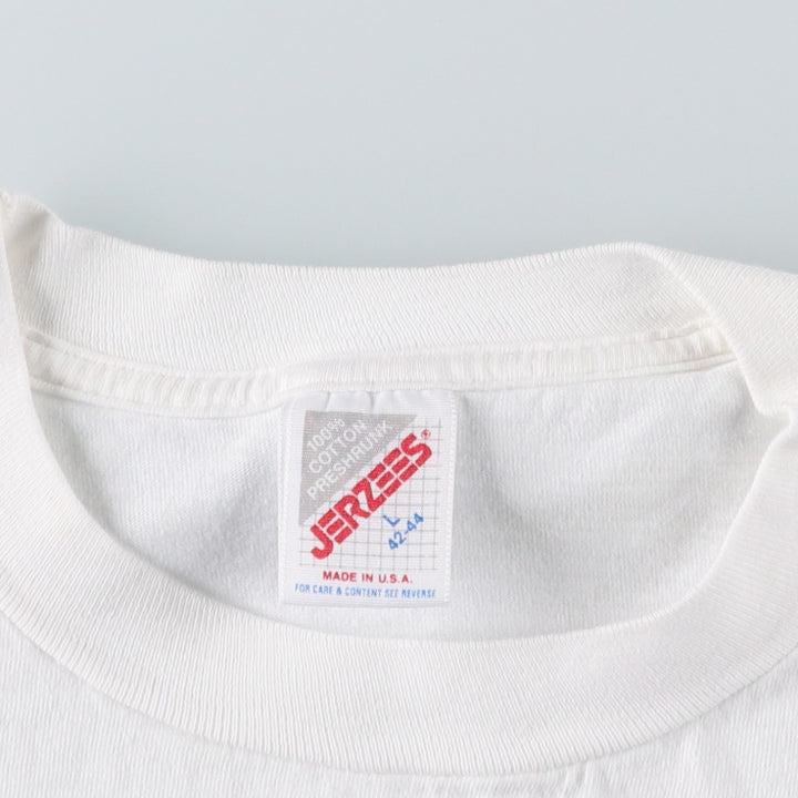 90'S Jerzees Printed T-shirt Made in USA Men's L Size Vintage cotton white type Vintage Second Hand