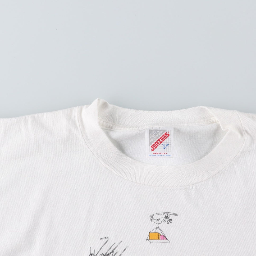 90'S Jerzees Printed T-shirt Made in USA Men's L Size Vintage cotton white type Vintage Second Hand