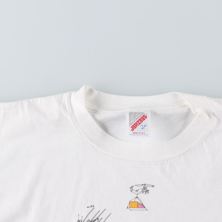 90'S Jerzees Printed T-shirt Made in USA Men's L Size Vintage cotton white type Vintage Second Hand