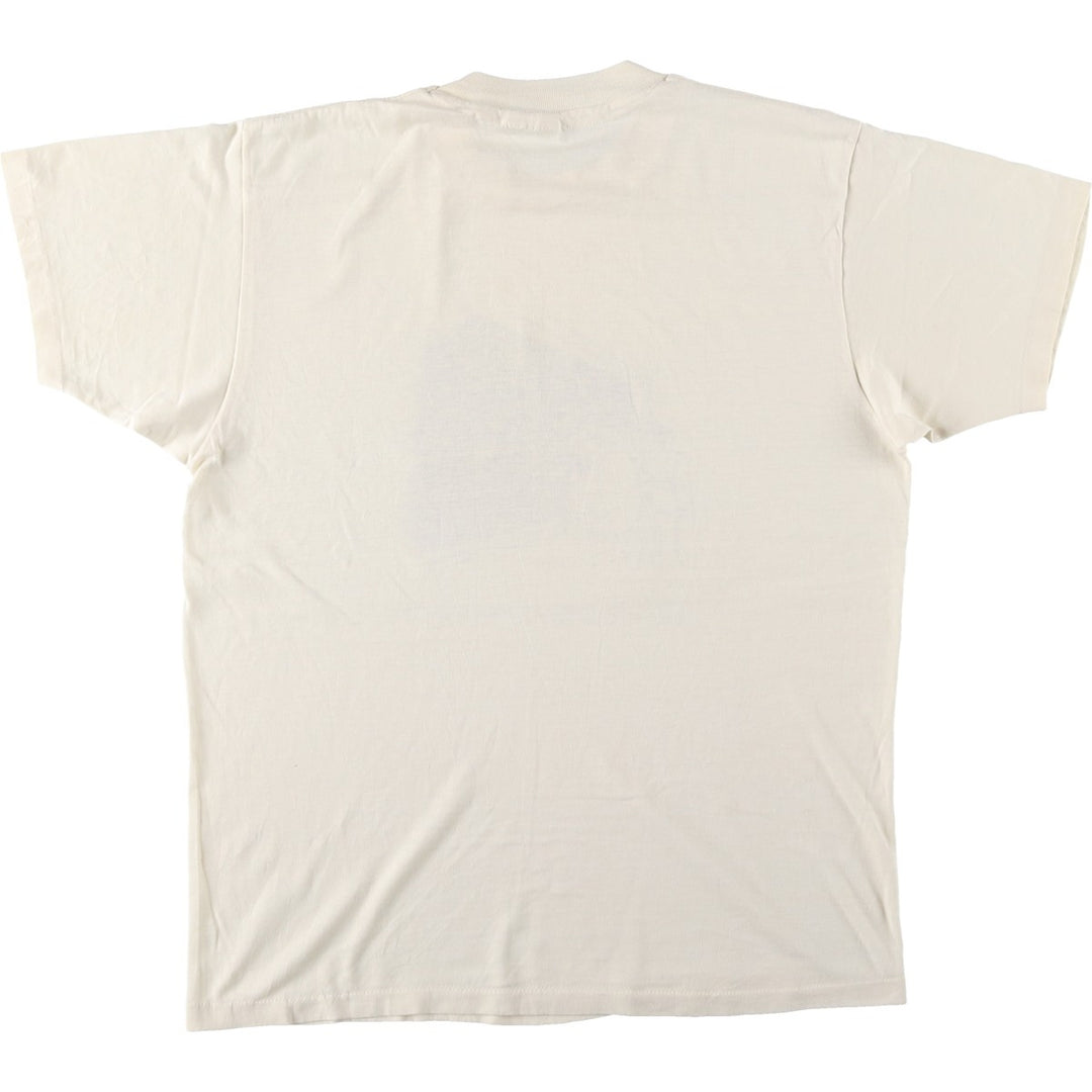 80'S Hanes Fifty-Fifty Blue Tag Printed T-Shirt Made in USA Men's L Size Vintage cotton unbleached Vintage Second Hand