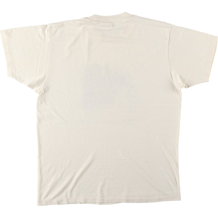 80'S Hanes Fifty-Fifty Blue Tag Printed T-Shirt Made in USA Men's L Size Vintage cotton unbleached Vintage Second Hand