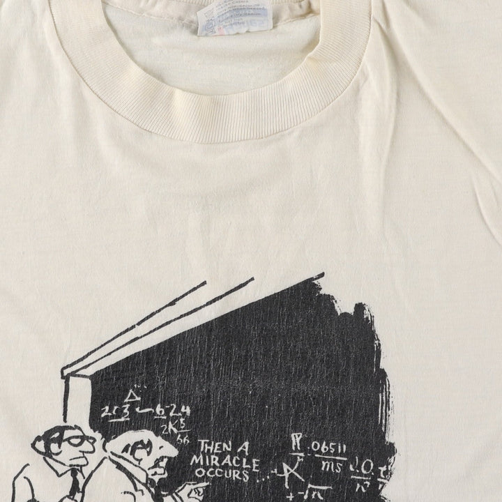 80'S Hanes Fifty-Fifty Blue Tag Printed T-Shirt Made in USA Men's L Size Vintage cotton unbleached Vintage Second Hand