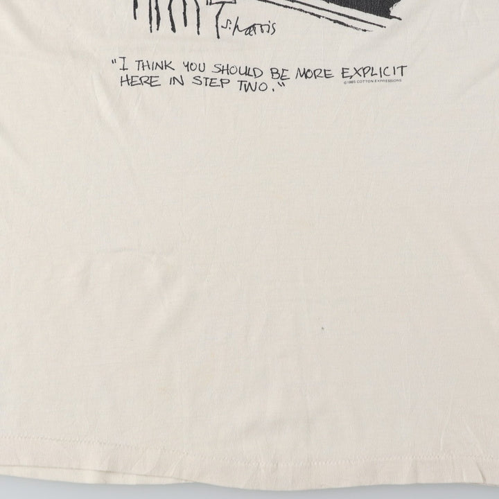 80'S Hanes Fifty-Fifty Blue Tag Printed T-Shirt Made in USA Men's L Size Vintage cotton unbleached Vintage Second Hand