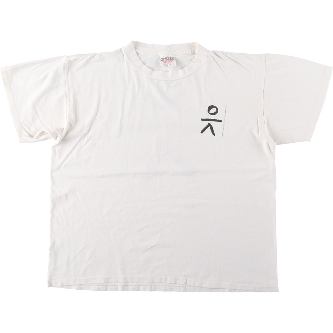 90'S ONEITA Printed T-shirt Made in USA Men's L size Vintage cotton white type Vintage Second Hand