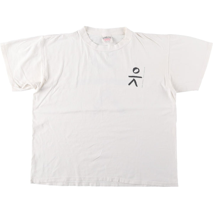 90'S ONEITA Printed T-shirt Made in USA Men's L size Vintage cotton white type Vintage Second Hand