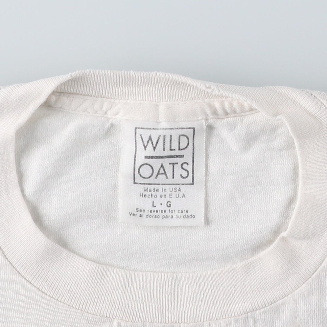 90'S WILD OATS Print T-Shirt, Made in USA, Men's Size L (Equivalent), Vintage cotton white type Vintage Second Hand