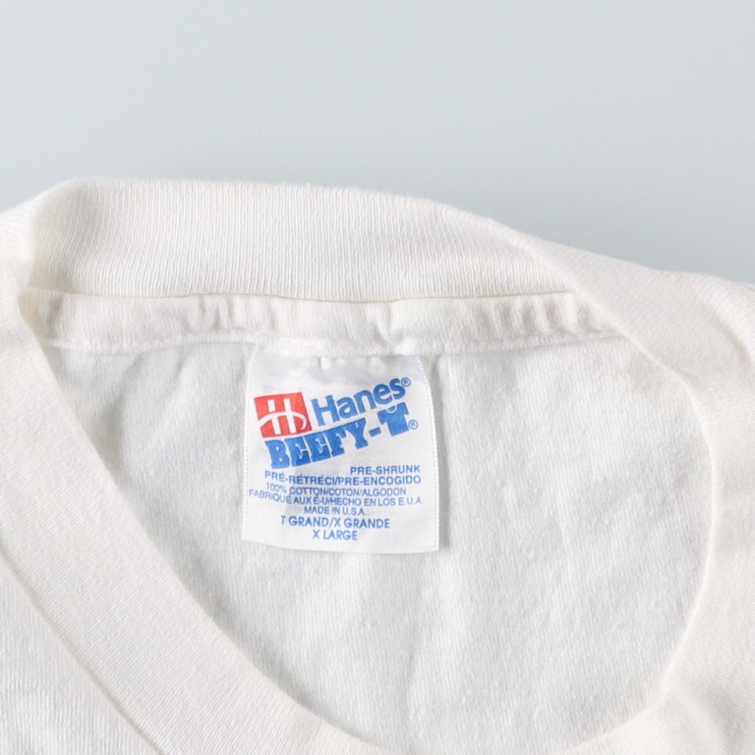 90'S Hanes BEEFY-T Printed T-shirt Made in USA Men's XL Vintage cotton white type Vintage Second Hand