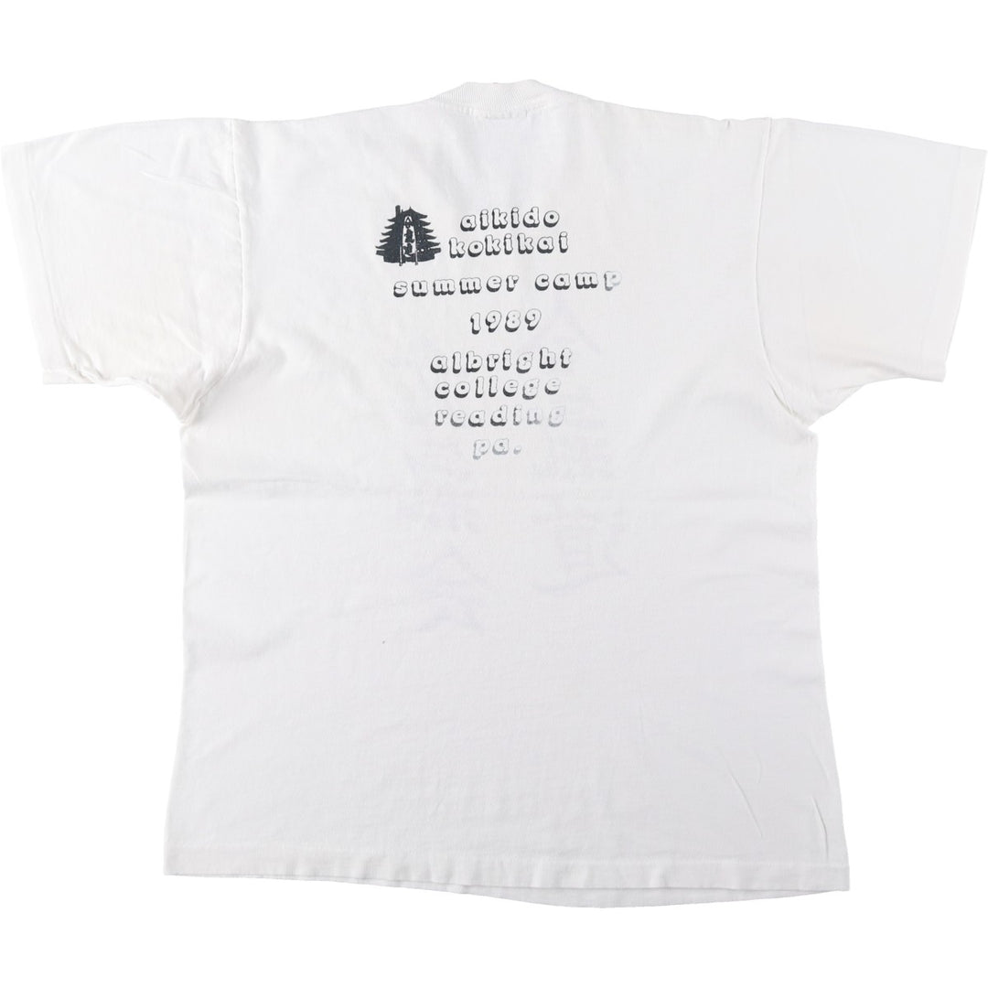 80'S Fruit of the Loom Kanji Print T-Shirt, Made in USA, Men's Size L (approx.), Vintage cotton white type Vintage Second Hand