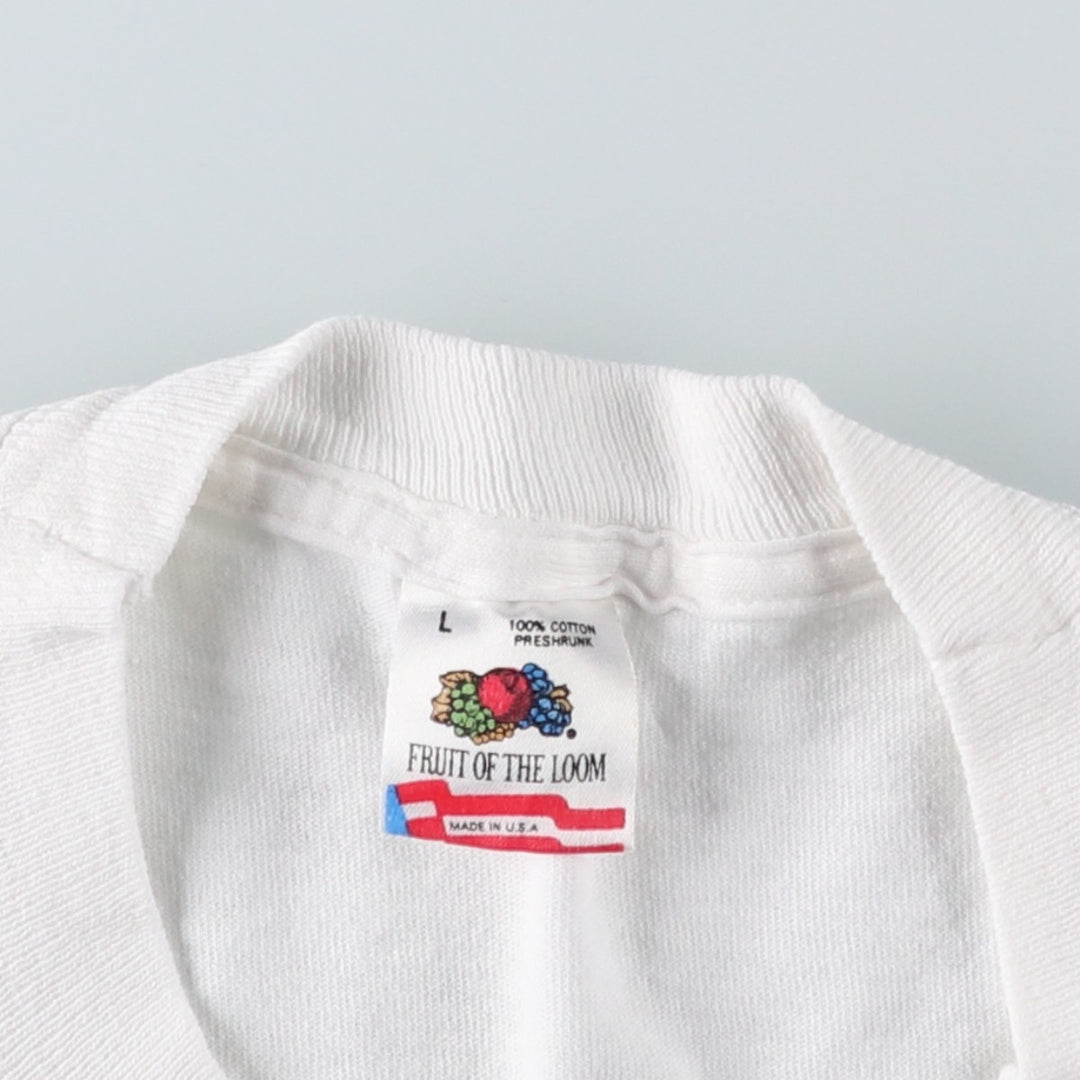 80'S Fruit of the Loom Kanji Print T-Shirt, Made in USA, Men's Size L (approx.), Vintage cotton white type Vintage Second Hand