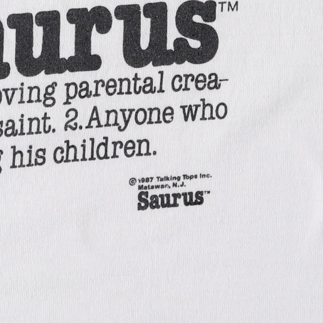 80'S Screen Stars DADASAURUS Character Print T-Shirt, Made in USA, Men's Size L (approx.), Vintage cotton white type Vintage Second Hand