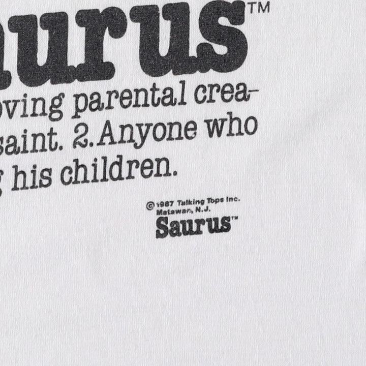 80'S Screen Stars DADASAURUS Character Print T-Shirt, Made in USA, Men's Size L (approx.), Vintage cotton white type Vintage Second Hand