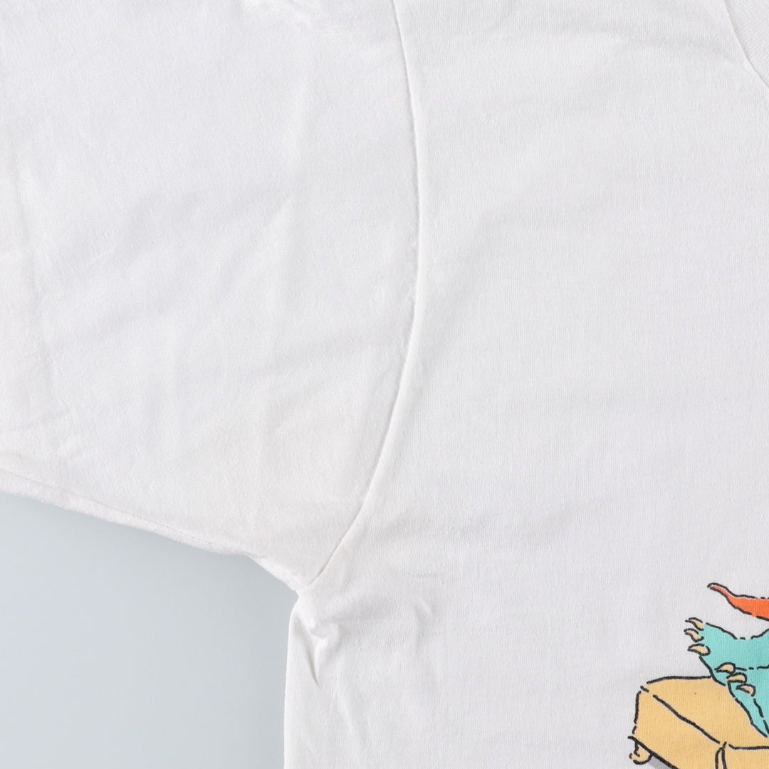 80'S Screen Stars DADASAURUS Character Print T-Shirt, Made in USA, Men's Size L (approx.), Vintage cotton white type Vintage Second Hand