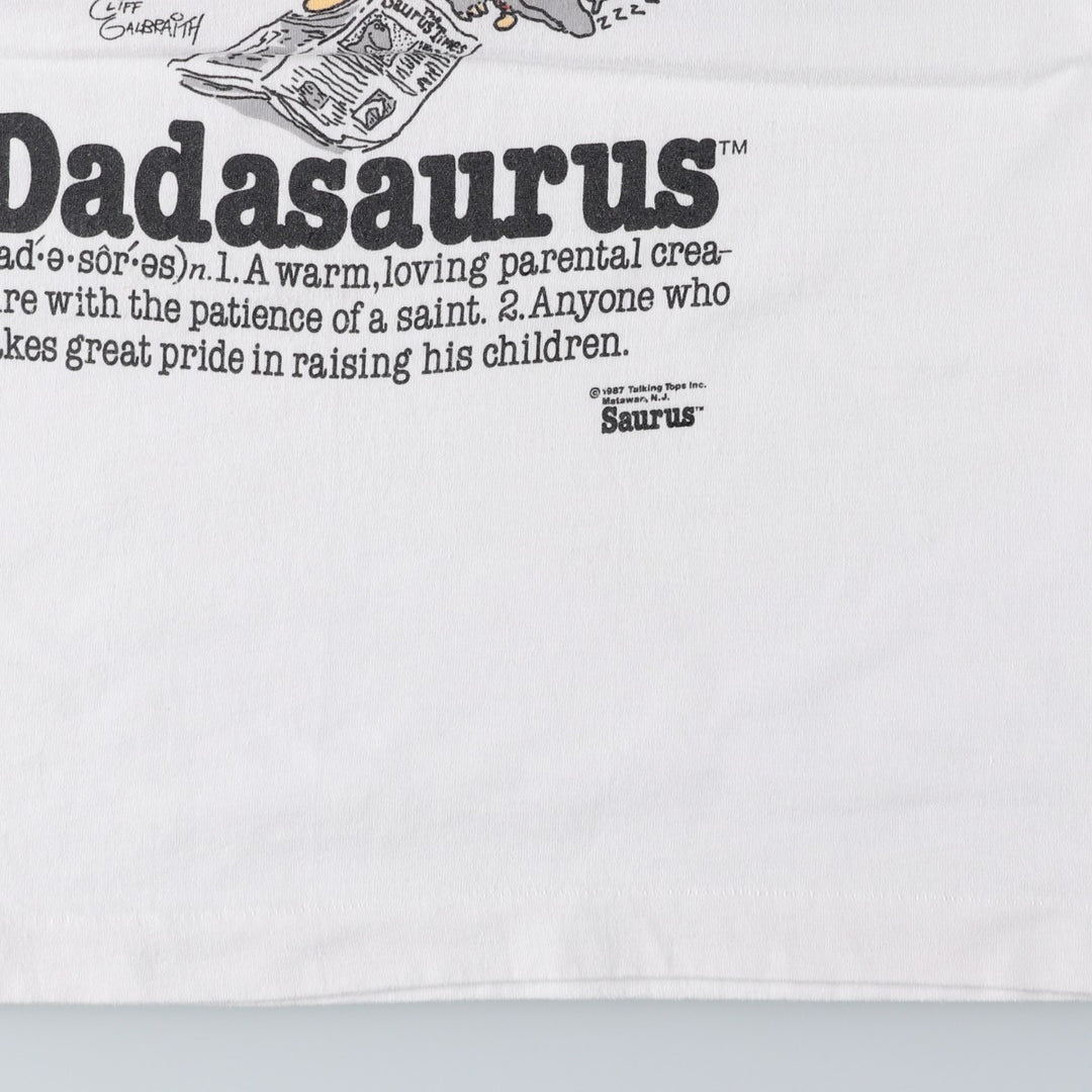 80'S Screen Stars DADASAURUS Character Print T-Shirt, Made in USA, Men's Size L (approx.), Vintage cotton white type Vintage Second Hand
