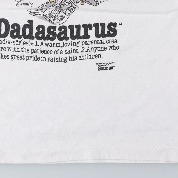 80'S Screen Stars DADASAURUS Character Print T-Shirt, Made in USA, Men's Size L (approx.), Vintage cotton white type Vintage Second Hand