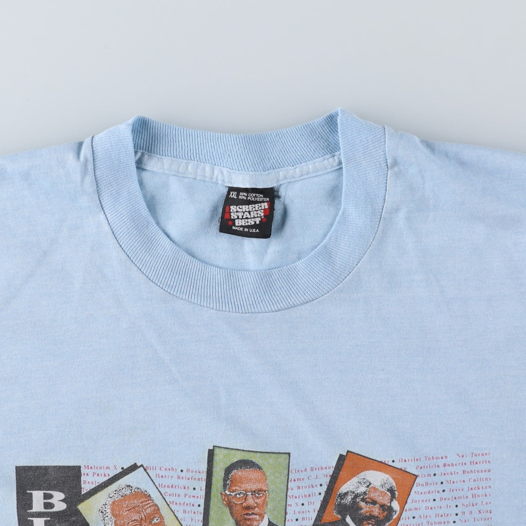 90'S Screen Stars Best Great Figures T-Shirt, Made in USA, Men's XXL equivalent, Vintage cotton Blue type light blue Vintage Second Hand