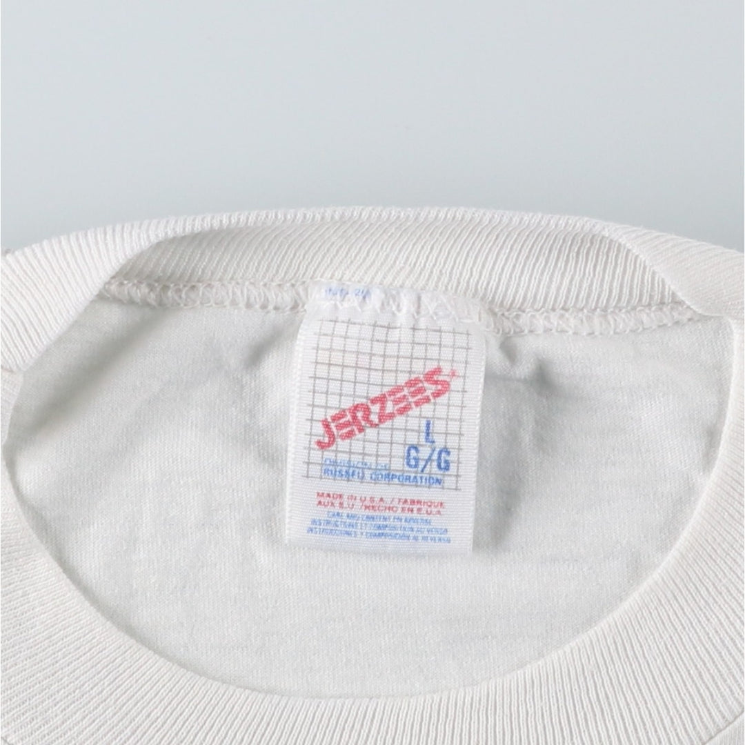 90'S Jerzees Printed T-shirt Made in USA Men's L Size Vintage cotton white type Vintage Second Hand