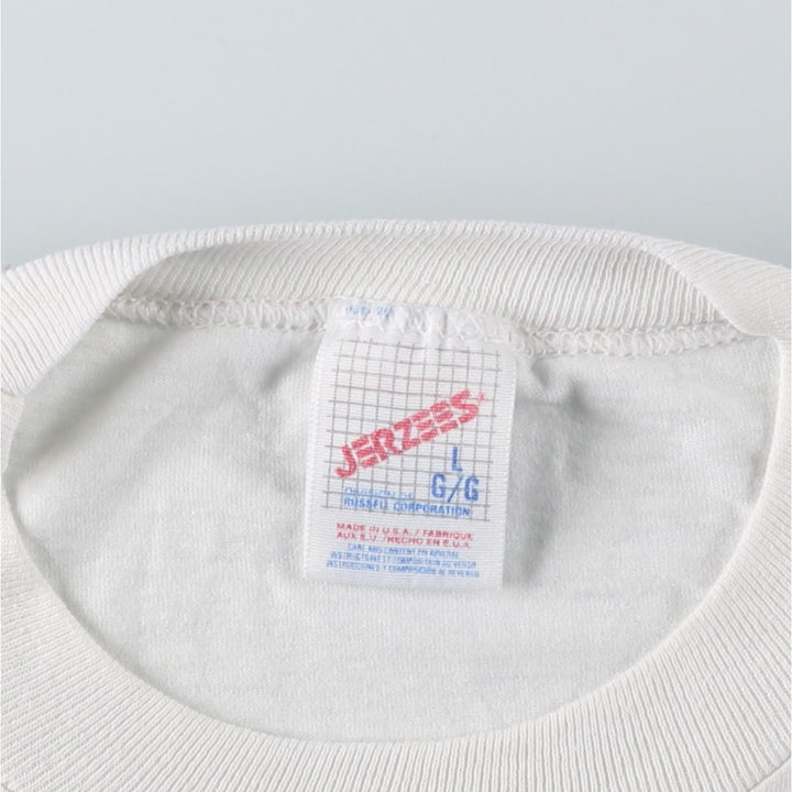 90'S Jerzees Printed T-shirt Made in USA Men's L Size Vintage cotton white type Vintage Second Hand