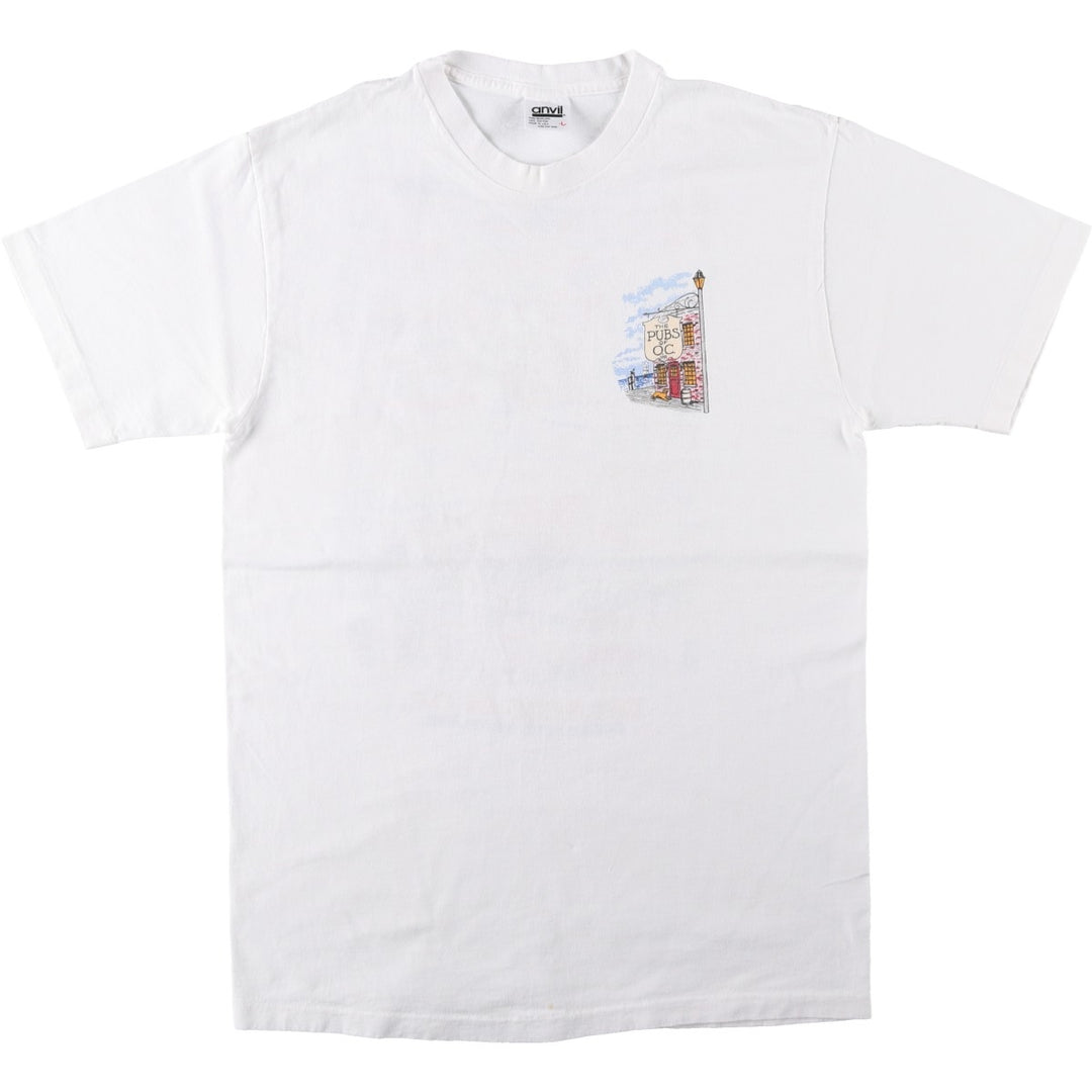 90'S Anvil Printed T-shirt, Made in USA, Men's L size, Vintage cotton white type Vintage Second Hand