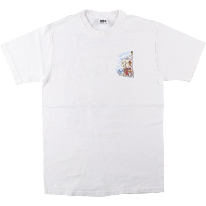90'S Anvil Printed T-shirt, Made in USA, Men's L size, Vintage cotton white type Vintage Second Hand