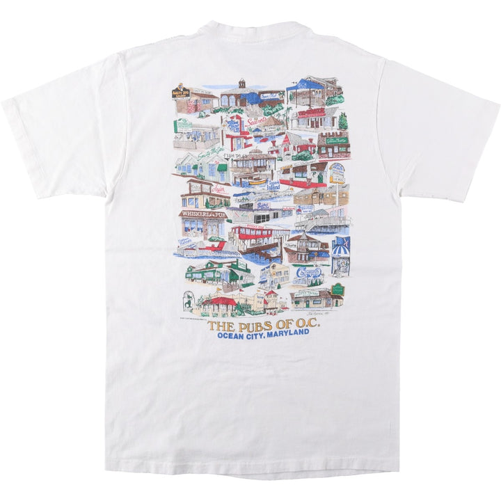 90'S Anvil Printed T-shirt, Made in USA, Men's L size, Vintage cotton white type Vintage Second Hand