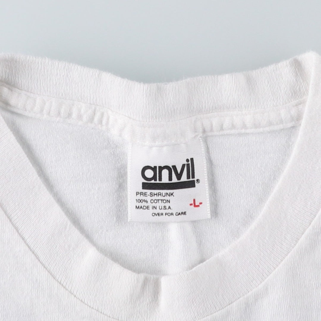 90'S Anvil Printed T-shirt, Made in USA, Men's L size, Vintage cotton white type Vintage Second Hand