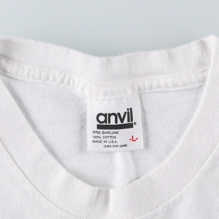 90'S Anvil Printed T-shirt, Made in USA, Men's L size, Vintage cotton white type Vintage Second Hand