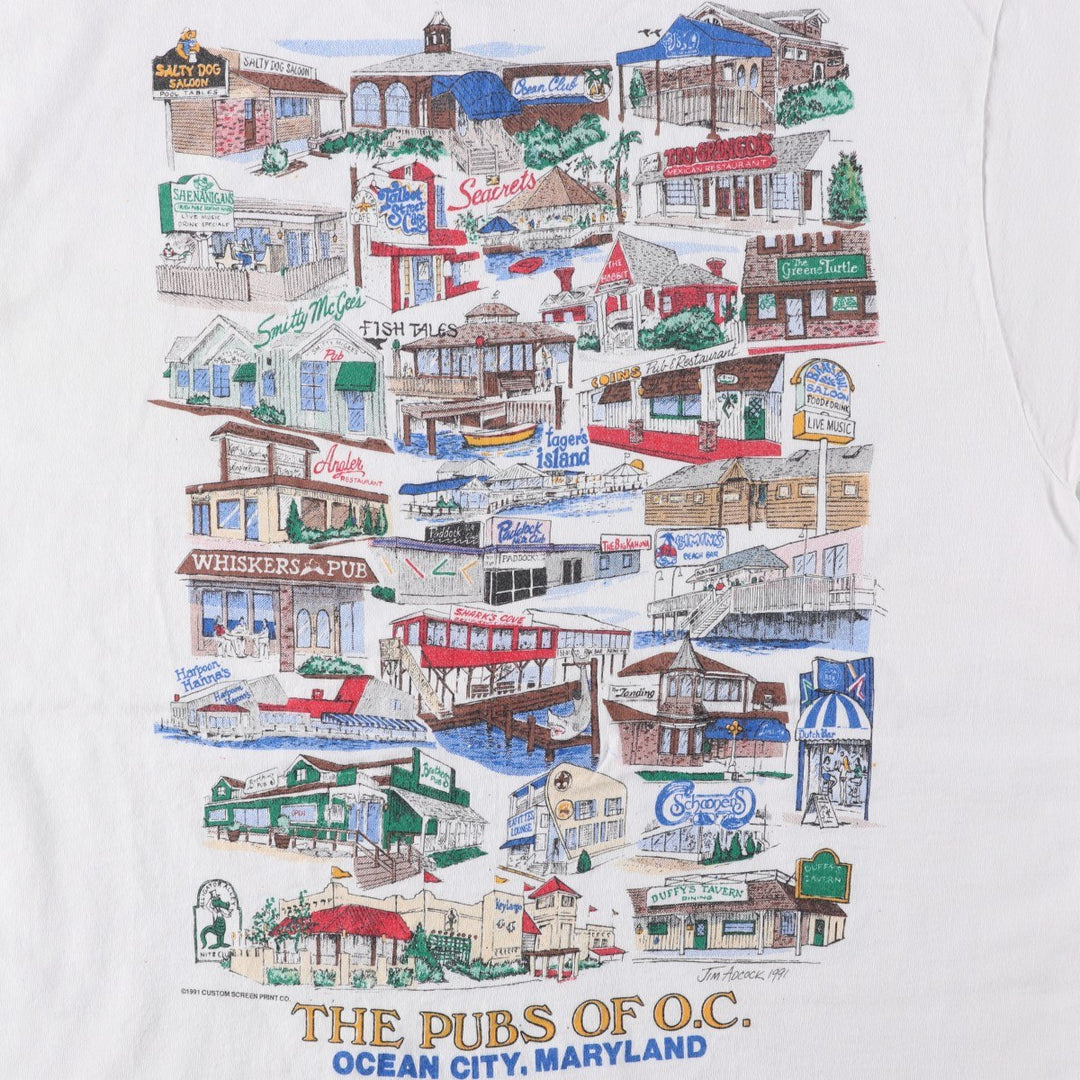 90'S Anvil Printed T-shirt, Made in USA, Men's L size, Vintage cotton white type Vintage Second Hand