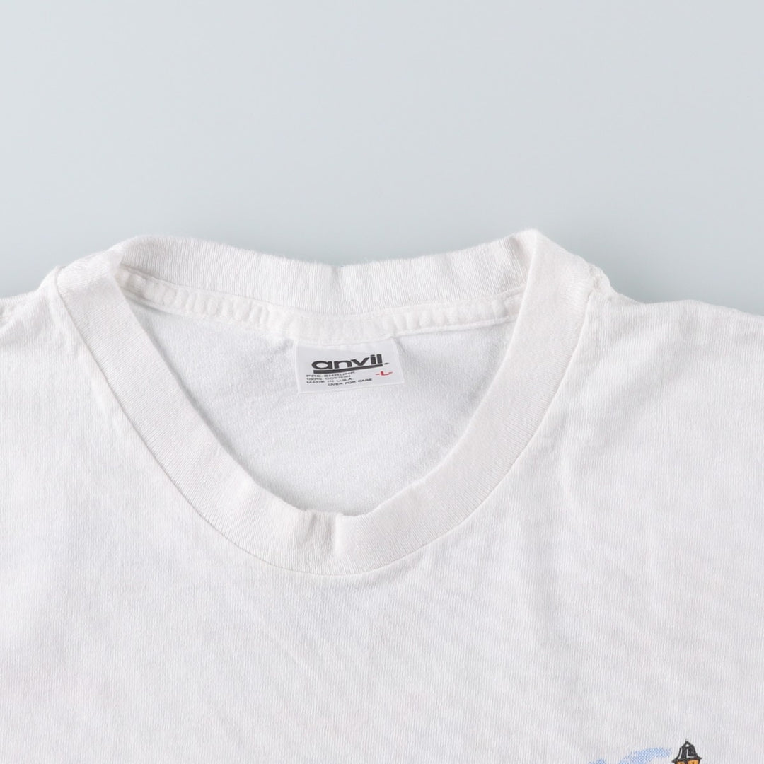 90'S Anvil Printed T-shirt, Made in USA, Men's L size, Vintage cotton white type Vintage Second Hand