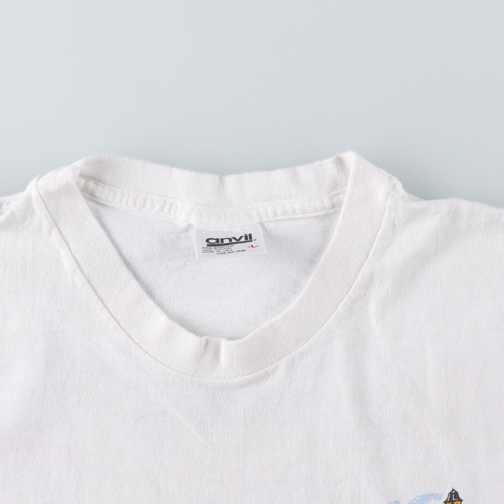 90'S Anvil Printed T-shirt, Made in USA, Men's L size, Vintage cotton white type Vintage Second Hand