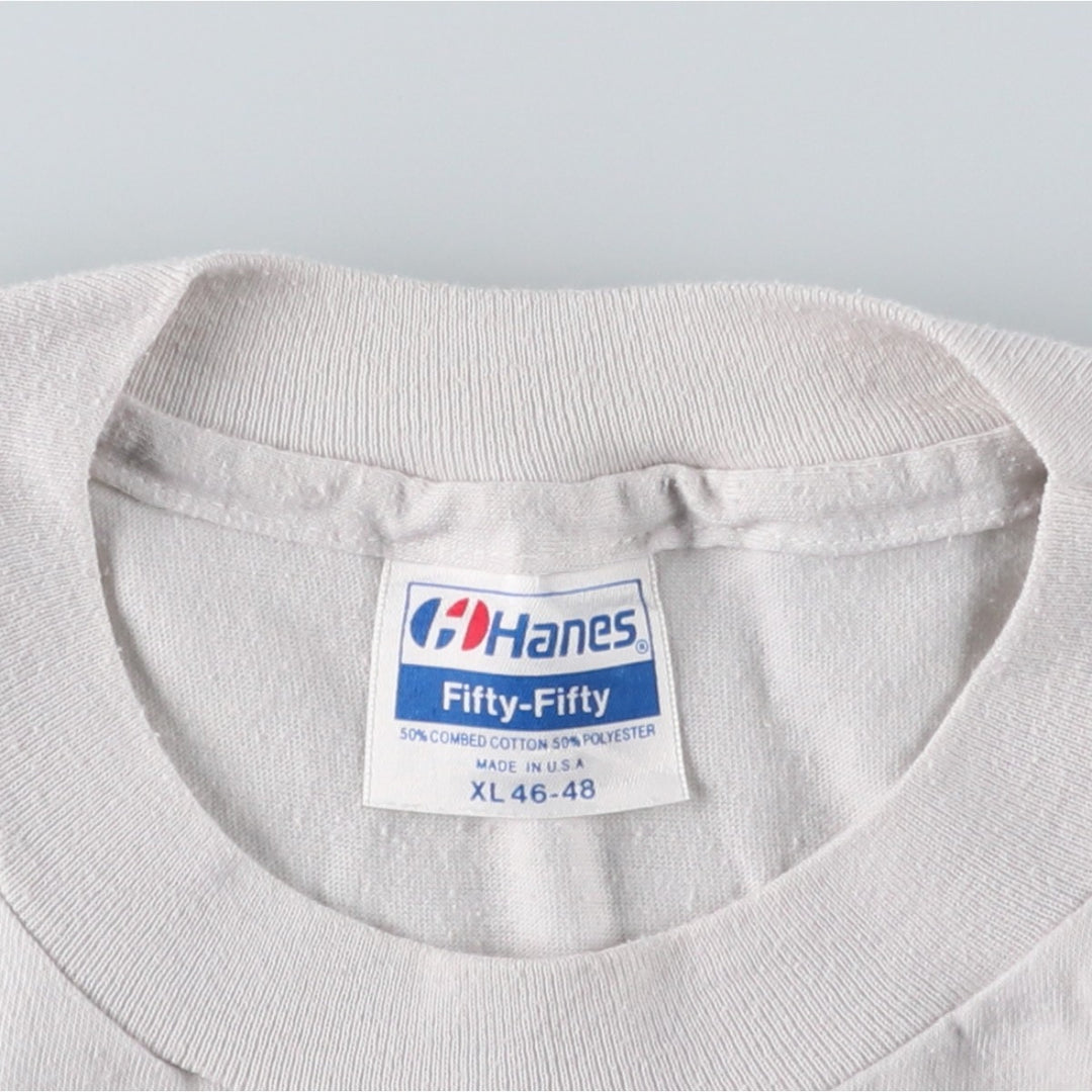 Vintage 1980'S Hanes Fifty-Fifty Blue Tag Print T-Shirt, Made in USA, Men's XL cotton white type Vintage Second Hand