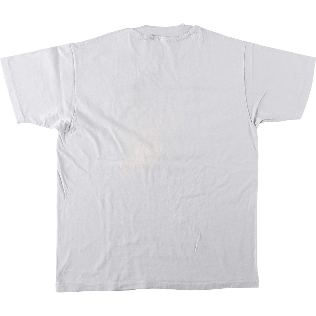 Vintage 80'S Hanes BEEFY-T Blue Tag Printed T-Shirt Made in USA Men's Size L cotton pale white type Vintage Second Hand