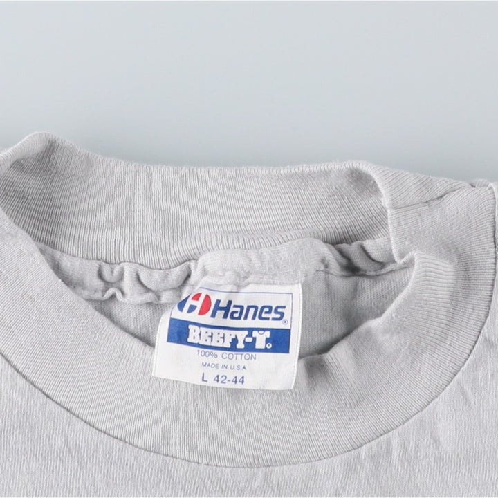 Vintage 80'S Hanes BEEFY-T Blue Tag Printed T-Shirt Made in USA Men's Size L cotton pale white type Vintage Second Hand