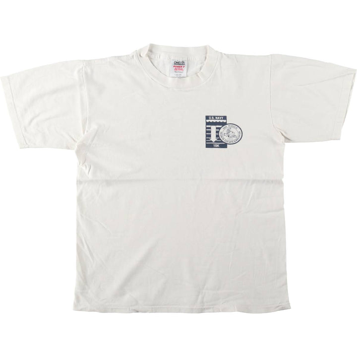 90'S ONEITA POWER-T US NAVY Military Print T-Shirt, Men's Size L (Equivalent), Vintage cotton white type Vintage Second Hand