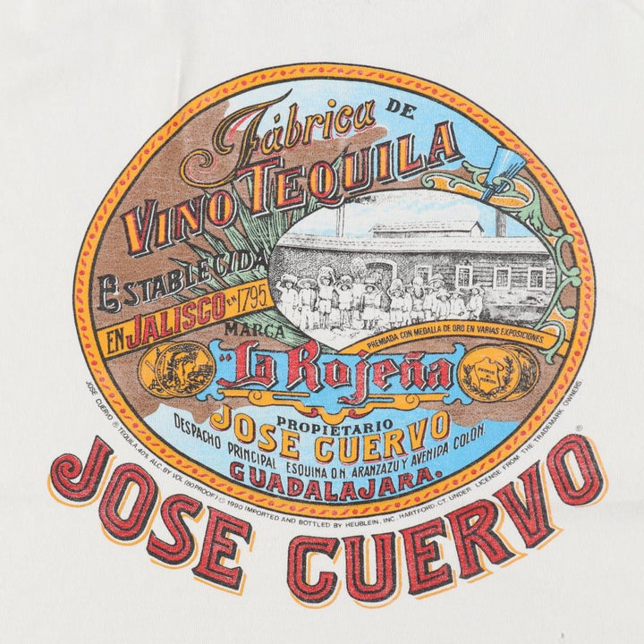 90'S SOF TEE JOSE CUERVO Advertising T-shirt, Made in USA, Men's Size L (approx.), Vintage cotton white type Vintage Second Hand