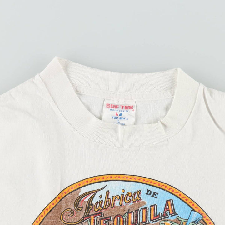 90'S SOF TEE JOSE CUERVO Advertising T-shirt, Made in USA, Men's Size L (approx.), Vintage cotton white type Vintage Second Hand