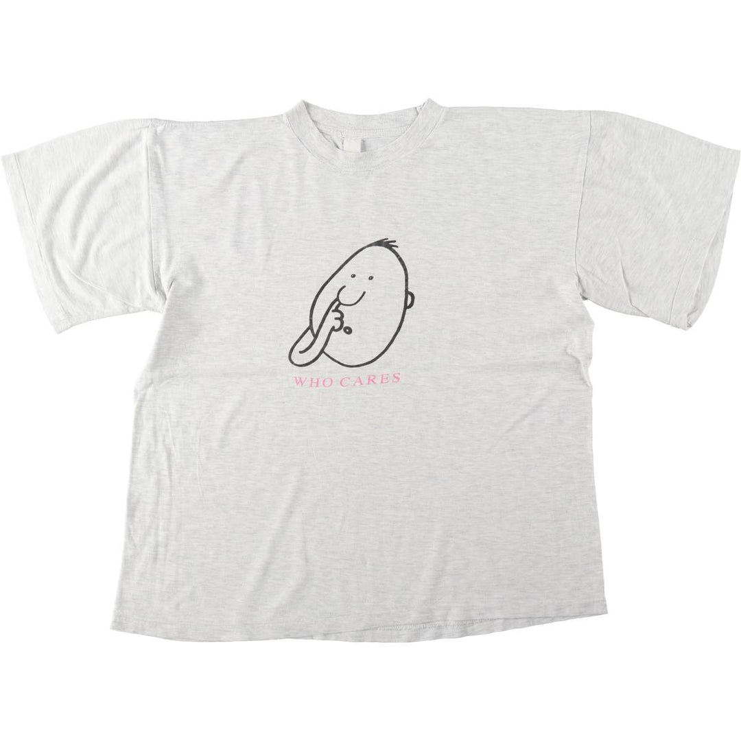 90'S Jim Benton WHO CARES Art T-shirt, Men's XL equivalent, Vintage unclear gray type Vintage Second Hand