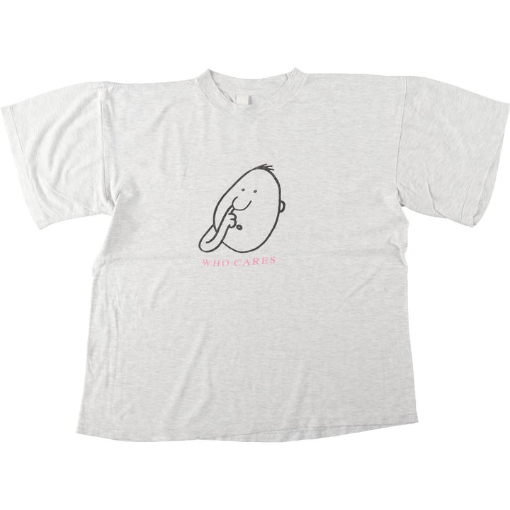 90'S Jim Benton WHO CARES Art T-shirt, Men's XL equivalent, Vintage unclear gray type Vintage Second Hand