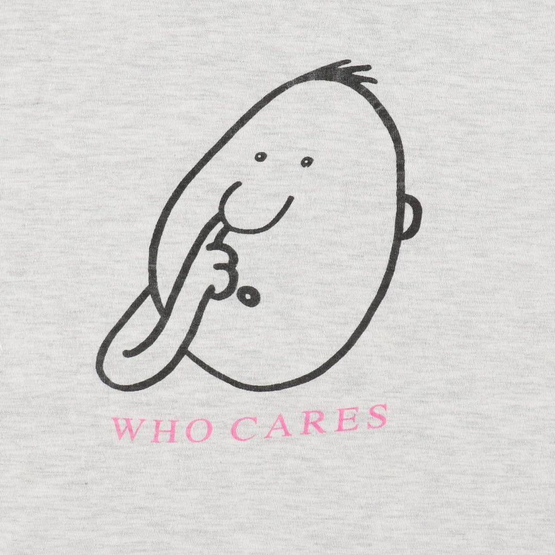 90'S Jim Benton WHO CARES Art T-shirt, Men's XL equivalent, Vintage unclear gray type Vintage Second Hand