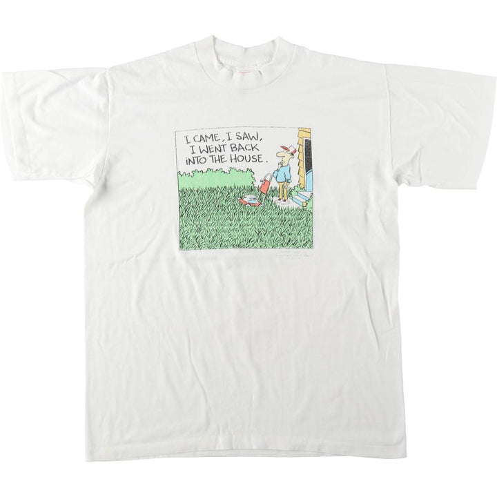 90'S CENTER STAR parody print T-shirt, Made in USA, Men's XL equivalent, Vintage cotton white type Vintage Second Hand