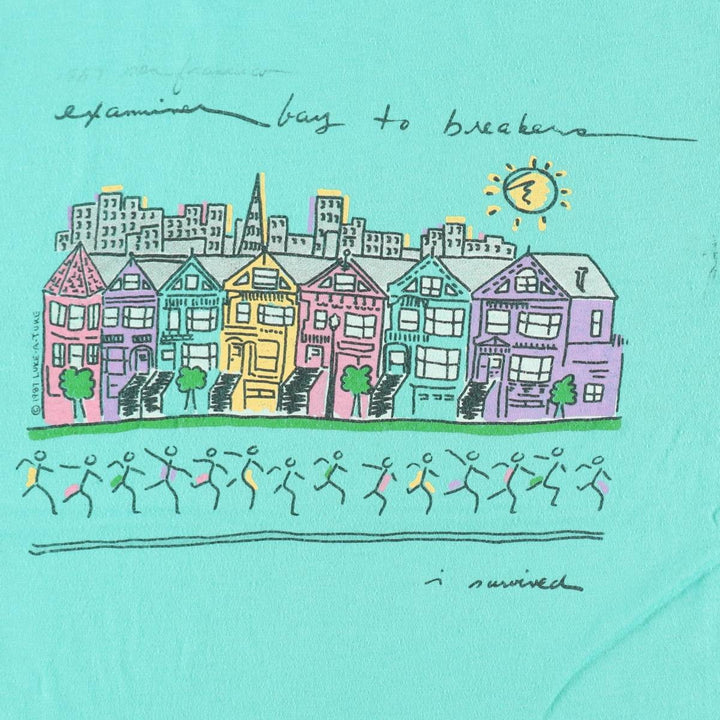 80'S Bay to Breakers 76th Edition Bay to Breakers Advertising T-Shirt, Made in USA, Men's Size L (Equivalent), Vintage cotton Emerald green Vintage Second Hand