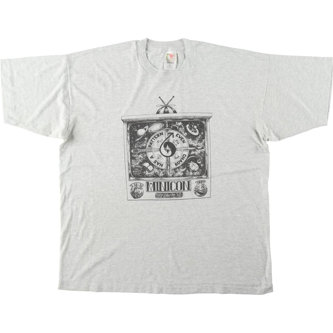90s-era Fruit of the Loom Best Print T-shirt, Men's XL equivalent, Vintage cotton gray type Vintage Second Hand