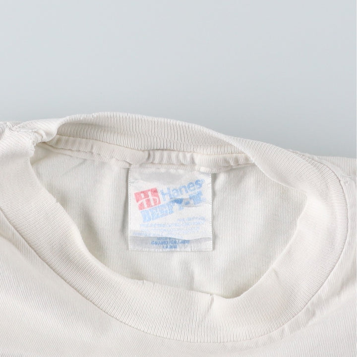 90'S Hanes BEEFY-T Printed T-shirt, Made in USA, Men's L size, Vintage cotton white type Vintage Second Hand